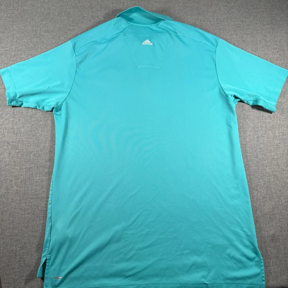 Adidas Polo Shirt Mens Medium Teal PGA‎ National Resort ClimaCool Striped Golf
